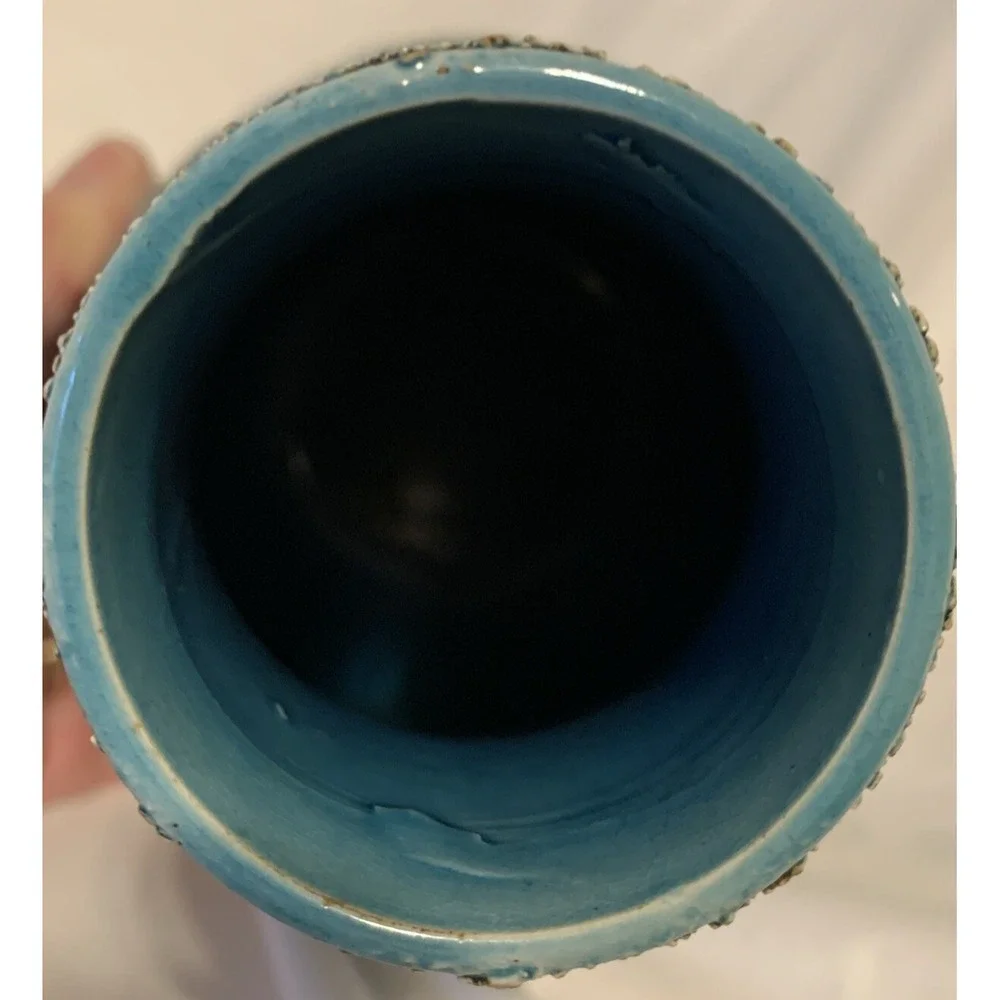 Sand Glaze Turquoise Majolica Style Vase‎ Beautiful 6.5
